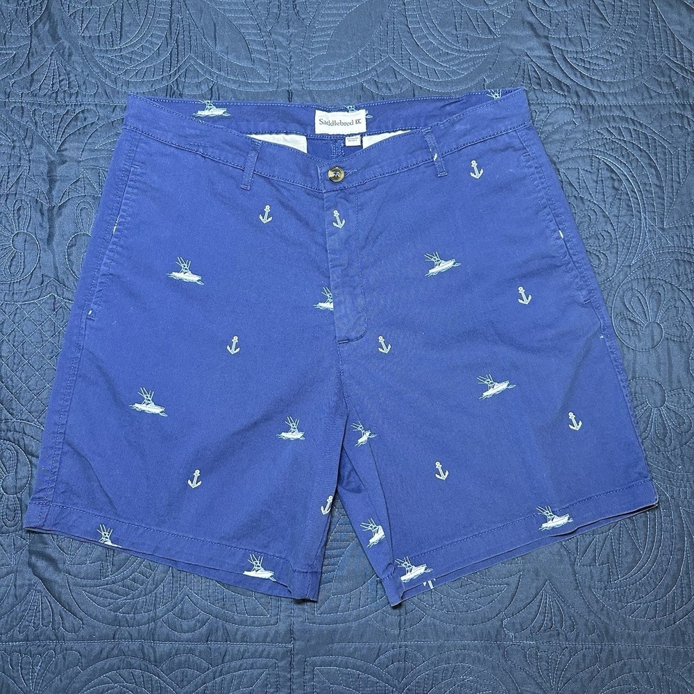 Saddlebred Mens (34) Classic Fit Flat Front Chino Shorts AOP Fishing Boat Anchor